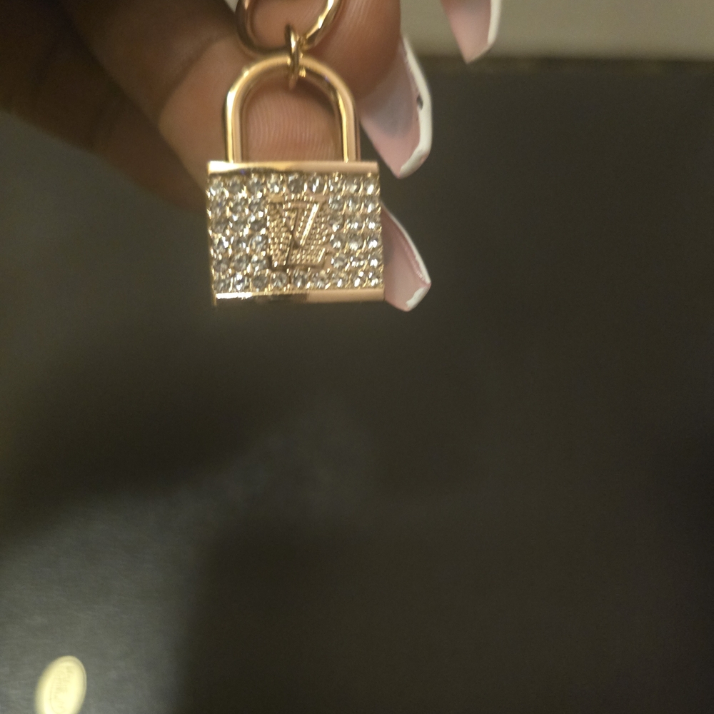 Gold Tone and Rhinestine Padlock Charm